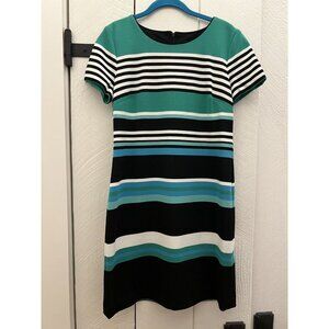 KARL LAGERFELD Women Striped Sheath Dress Short Sleeve Size 8 Green Black